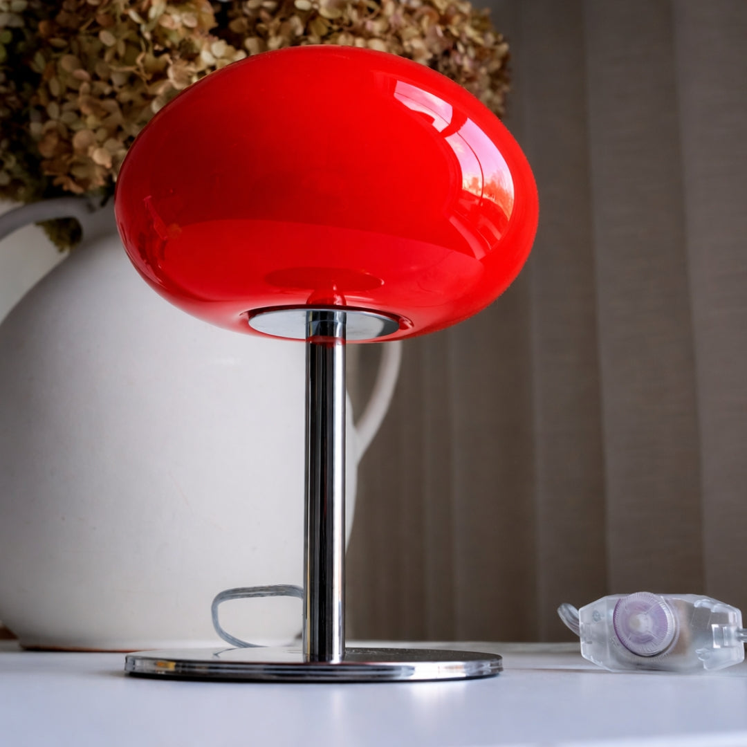 Red Glass Mushroom Table Lamp