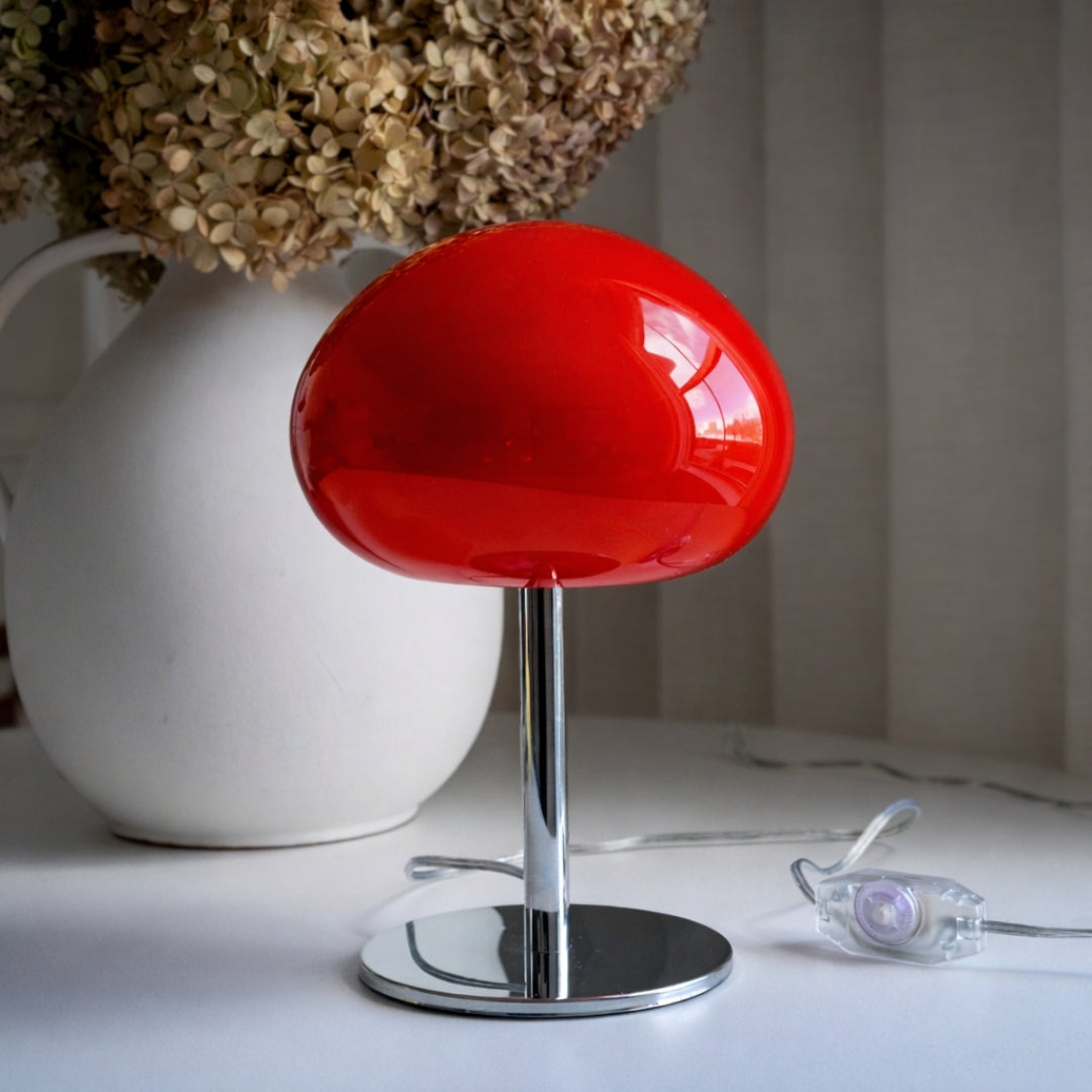 Red Glass Mushroom Table Lamp