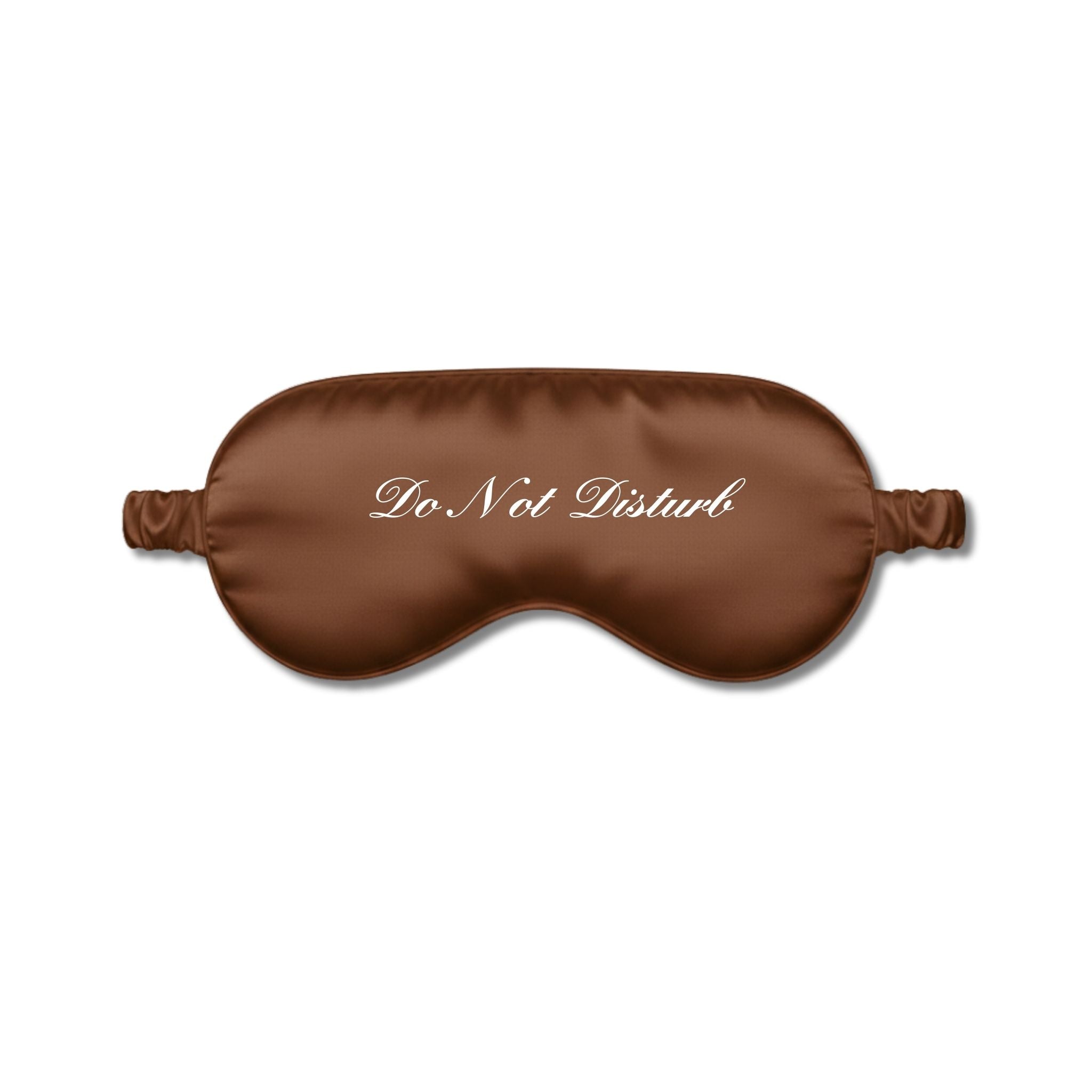 Brown silk sleep mask with 'Do Not Disturb' text for uninterrupted rest and relaxation.