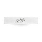 Personalized white headband with elegant LP lettering, perfect for fashion and everyday wear.