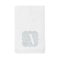Personalized white towel with a blue embossed 'A' monogram, perfect for home or gifting.