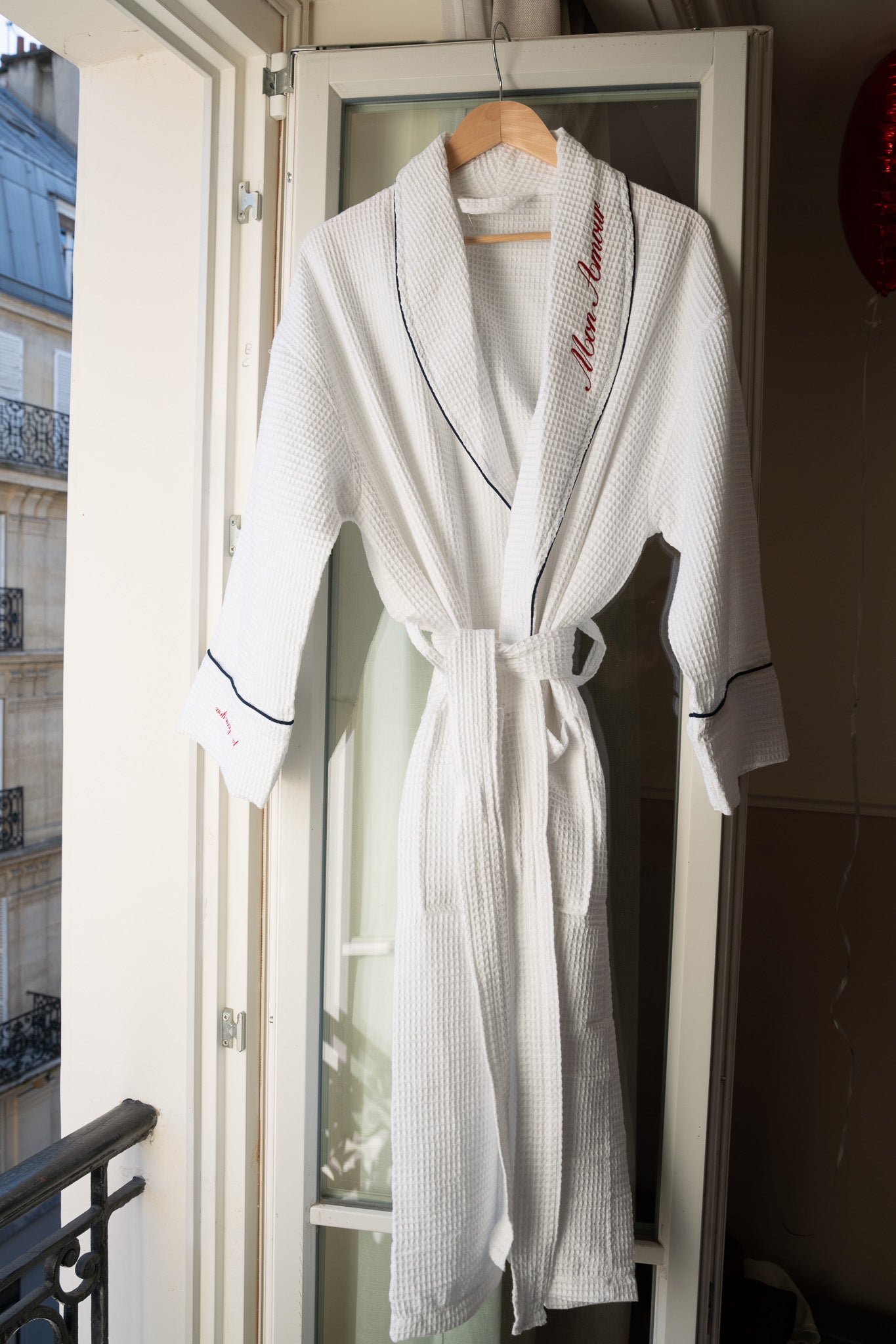 Mens Waffle Robe Embroidered Collar