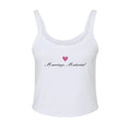White tank top with 'Marriage Material' graphic and pink heart, perfect for trendy casual wear.