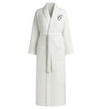 Cozy white robe with pockets and belt, featuring elegant embroidered initials.