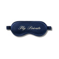Navy blue sleep mask with 'Fly Private' text on a white background