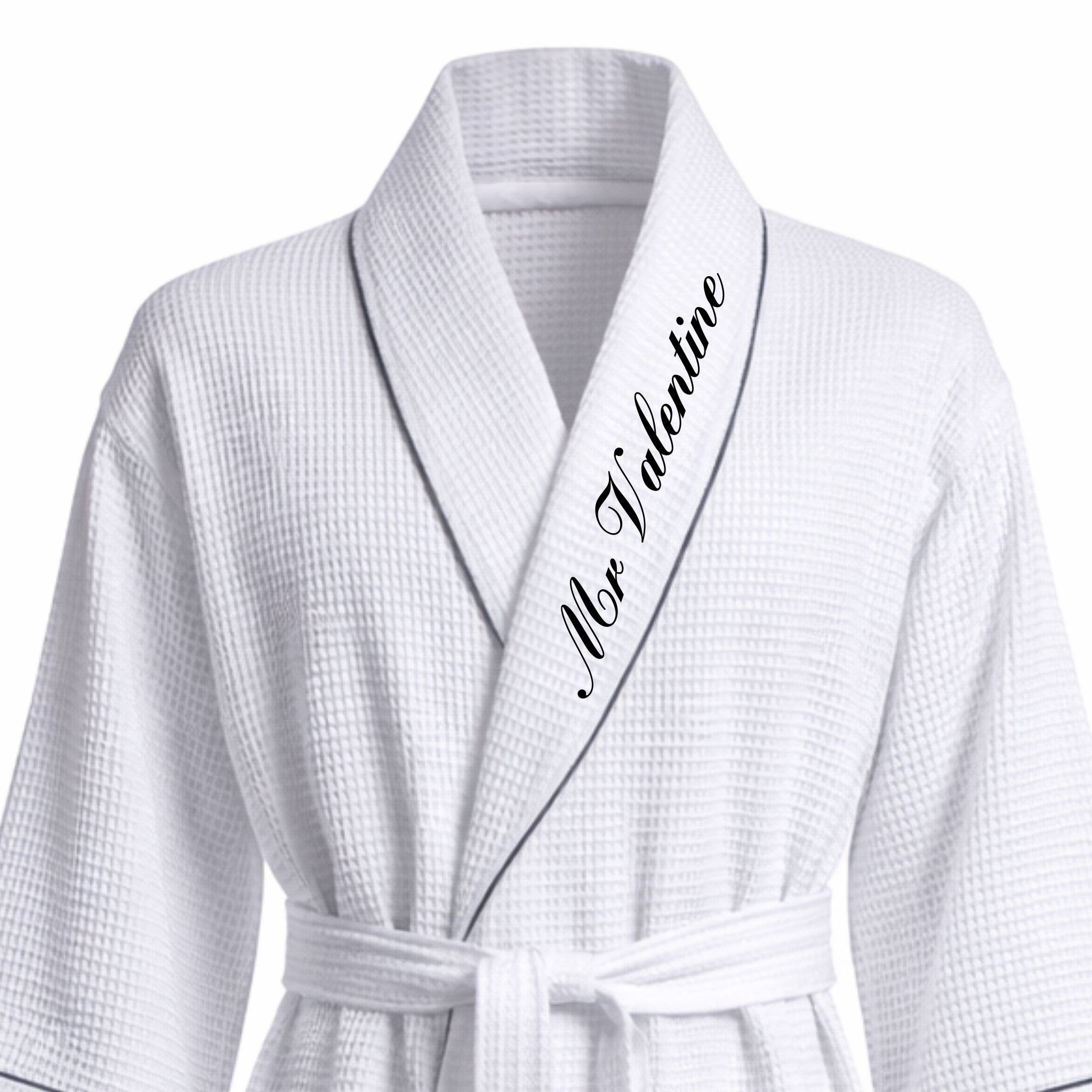 Mens Waffle Robe Embroidered Collar