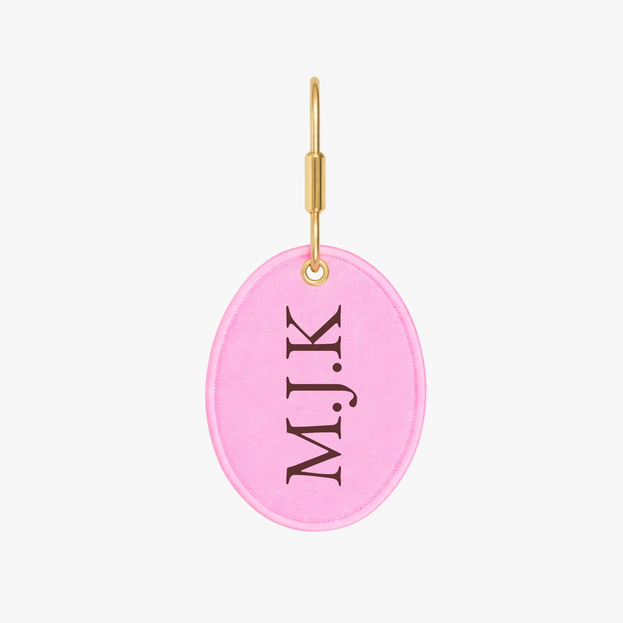 Personalized pink keychain with gold accent featuring initials M.J.K, perfect for stylish organization.