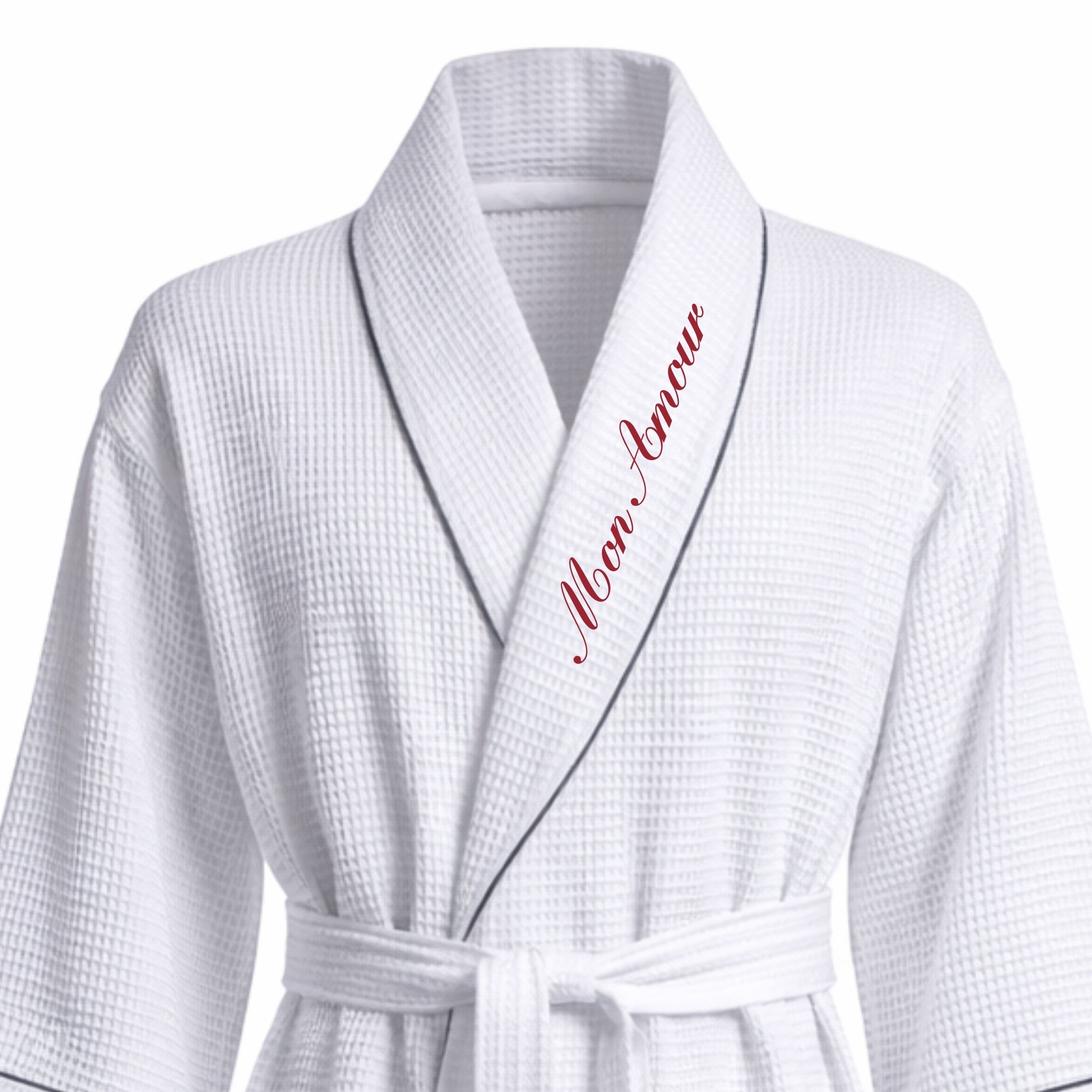 Womens Waffle Robe Embroidered Collar