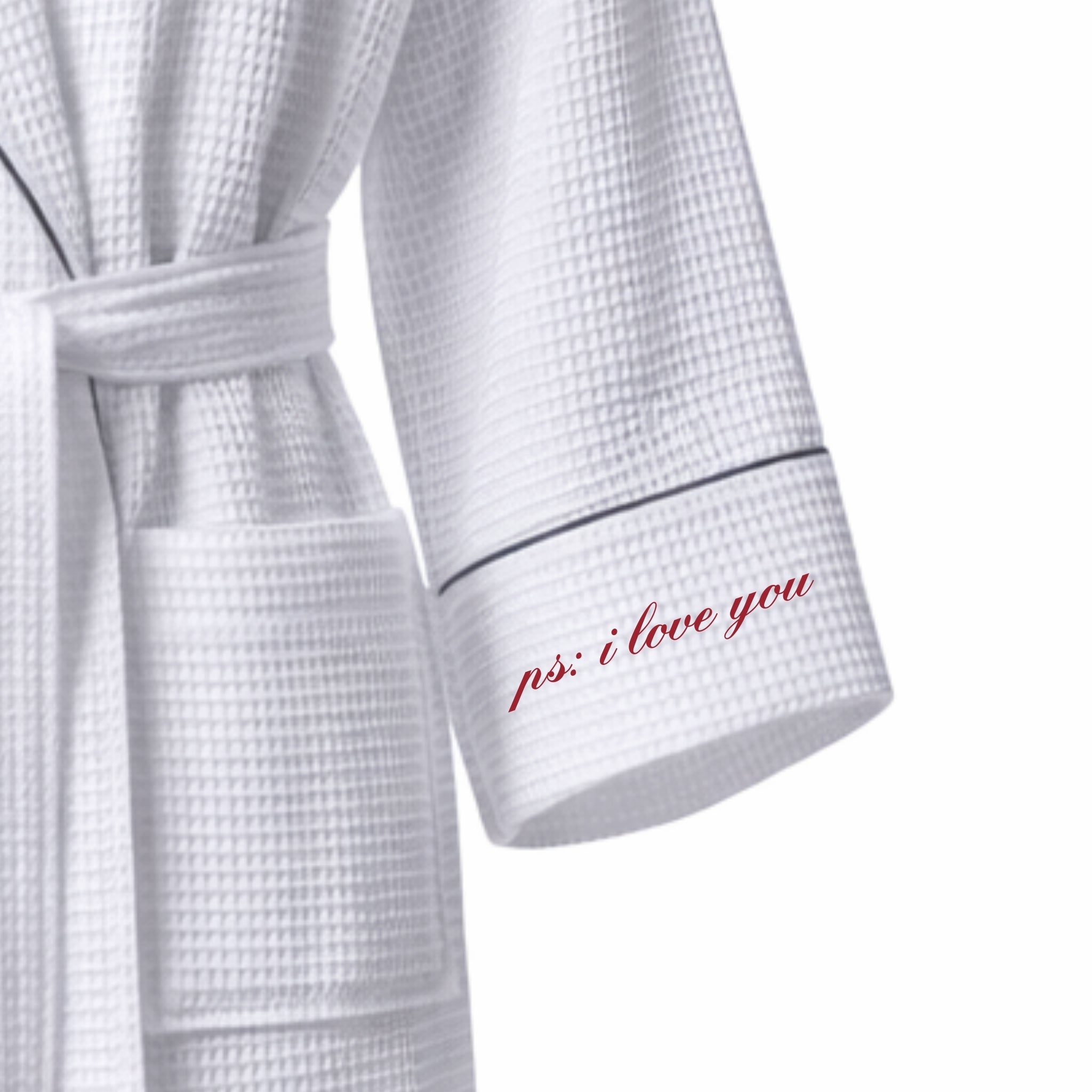 Women Waffle Robe Embroidered Cuff